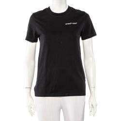 Pre Owned Off-White Black Logo Embroidered Cotton T-Shirt XS