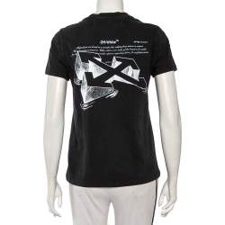 Pre Owned Off-White Black Cotton Logo Printed & Embroidered T-Shirt XS
