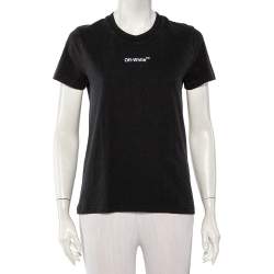 Pre Owned Off-White Black Cotton Logo Printed & Embroidered T-Shirt XS