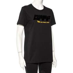 Pre Owned Off-White Black Cotton Logo Embossed Printed Cotton Crewneck T-Shirt M  