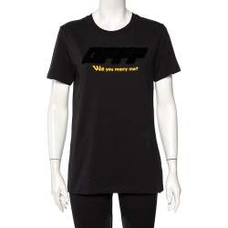 Pre Owned Off-White Black Cotton Logo Embossed Printed Cotton Crewneck T-Shirt M  
