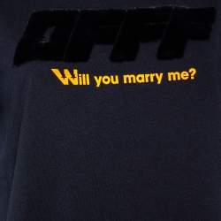 Pre Owned Off-White Black Cotton Logo Embossed Printed Cotton Crewneck T-Shirt M  