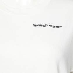 Pre Owned Off -White White Logo Embroidered Cotton  Crewneck T-Shirt M