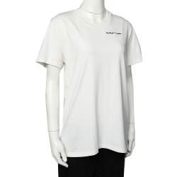 Pre Owned Off -White White Logo Embroidered Cotton  Crewneck T-Shirt M