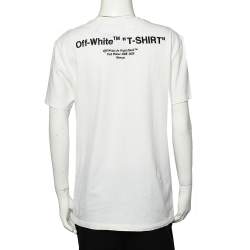 Pre Owned Off -White White Logo Embroidered Cotton  Crewneck T-Shirt M