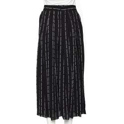 مملوكة مسبقًا Off-White Black Logo Printed Chiffon Pleated Culottes M