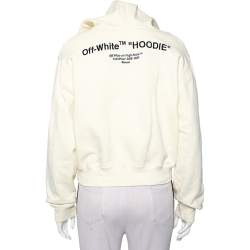 Pre Owned Off-White Cream Cotton Knit Logo Embroidered Cropped Hoodie S