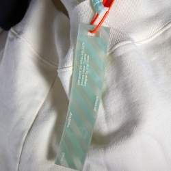 Pre Owned Off-White Cream Cotton Knit Logo Embroidered Cropped Hoodie S