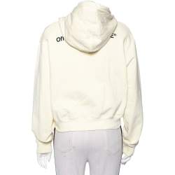 Pre Owned Off-White Cream Cotton Knit Logo Embroidered Cropped Hoodie S
