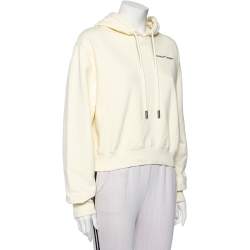 Pre Owned Off-White Cream Cotton Knit Logo Embroidered Cropped Hoodie S