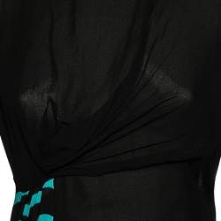 Pre Owned Off White Black Silk Chiffon Contrast Paneled Asymmetric Dress M