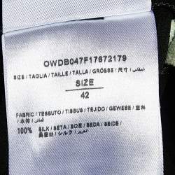 Pre Owned Off White Black Silk Chiffon Contrast Paneled Asymmetric Dress M