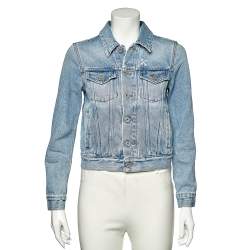 Pre Owned Off-White Blue Denim Distressed Button Front Jacket S
