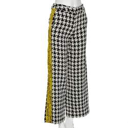 Pre Owned Off-White Monochrome Houndstooth Jacquard Wool Logo Trimmed Pants S