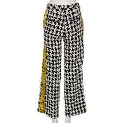 Pre Owned Off-White Monochrome Houndstooth Jacquard Wool Logo Trimmed Pants S