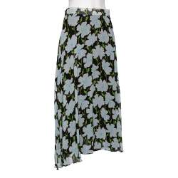 Pre Owned Off-White Multicolored Floral Printed Silk Pleated Midi Skirt M