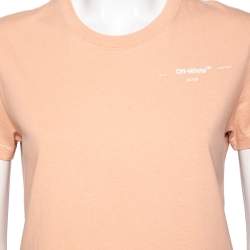 مملوكة مسبقًا تي شيرت أوف وايت قطن برتقالي زهري مطبوع شعار الماركة رقبة مستديرة مقاس صغير (سمول)