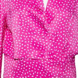 Pre Owned Off-White Pink Printed Satin Button Front Overlay Paneled Blouse M