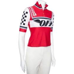Pre Owned Off-White Red Printed Jersey Racing Car T-Shirt S