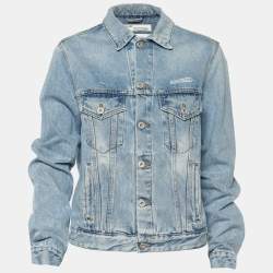 Pre Owned Off-White Indigo Light Wash Distressed Denim Jacket M