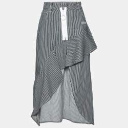 Pre Owned Off-White Blue & White Striped Denim Zip Detail Asymmetric Skirt M