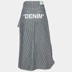 Pre Owned Off-White Blue & White Striped Denim Zip Detail Asymmetric Skirt M