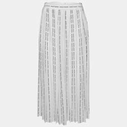 Off-White White Pinstripe Logo Printed Chiffon Pleated Culottes M