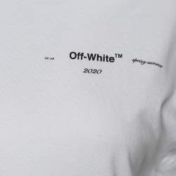 Pre Owned Off-White white Cotton Logo Printed Crew Neck T-Shirt M