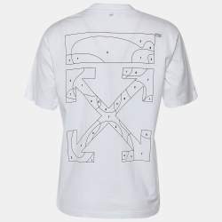 Pre Owned Off-White white Cotton Logo Printed Crew Neck T-Shirt M