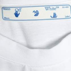 Pre Owned Off-White white Cotton Logo Printed Crew Neck T-Shirt M