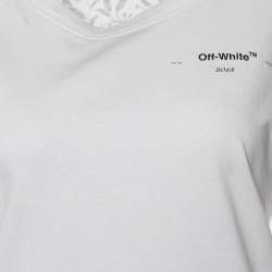 Pre Owned Off-White White Cotton Logo Printed Crew Neck T-Shirt M