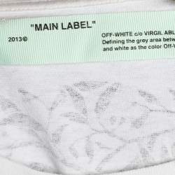 Pre Owned Off-White White Cotton Logo Printed Crew Neck T-Shirt M