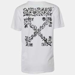 Pre Owned Off-White White Cotton Logo Printed Crew Neck T-Shirt M