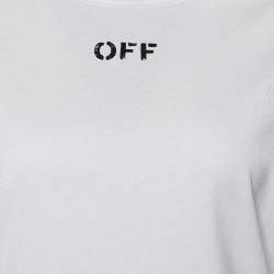 Pre Owned Off-White White Cotton Printed Crew Neck Oversized T-shirt M