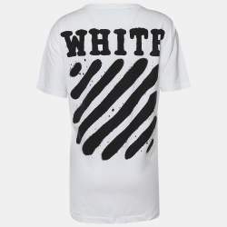 Pre Owned Off-White White Cotton Printed Crew Neck Oversized T-shirt M