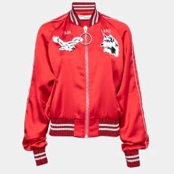 Off-White Red Satin Rib Knit Trimmed Greenland Bomber Jacket M