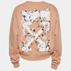 Pre Owned Off-White Peach Terry Knit Flowers Embroidered Sweatshirt S