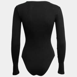 Pre Owned Off-White Black Printed Rib Knit Long Sleeve Bodysuit XS