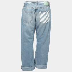 Pre Owned Off-White Light Blue Denim Drawstring Waist Boyfriend Jeans M Waist 28"