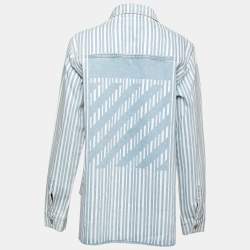 Pre Owned Off-White Light Blue Striped Denim Jacket S 