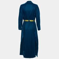 Pre Owned Off-White Blue Velvet Belted Robe Dress M