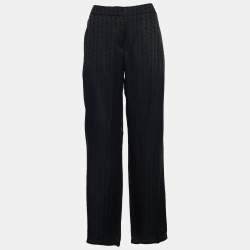 Pre Owned Off-White Black Logo Detail Satin Pallazo Pants M