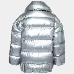 Pre Owned Off-White Metallic Silver Synthetic Down Puffer Jacket M
