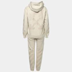 Pre Owned Off-White Cream Cotton Hooded Zip Front Jacket & Jogger Set XXS