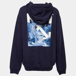 Pre Owned Off-White Navy Blue Skeleton Arrow Print Cotton Hoodie L 