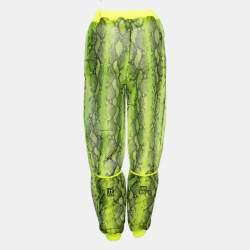 Off-White Neon Yellow Snake Print Tulle Rib Knit Trimmed Joggers M