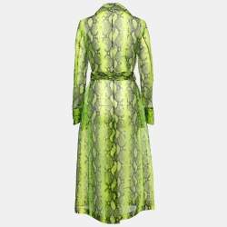 Off-White Green Python Print Tulle Button Front Belted Coat S