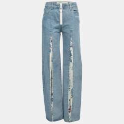Off-White Blue Denim Floral Panel Flared Jeans M Waist 28"