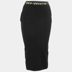 Off-White Black Knit Logo Band Detail Midi Pencil Skirt M