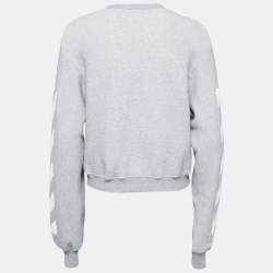 Pre Owned Off-White Grey Cotton Jersey Diagonal Stripe Print Sweatshirt XS